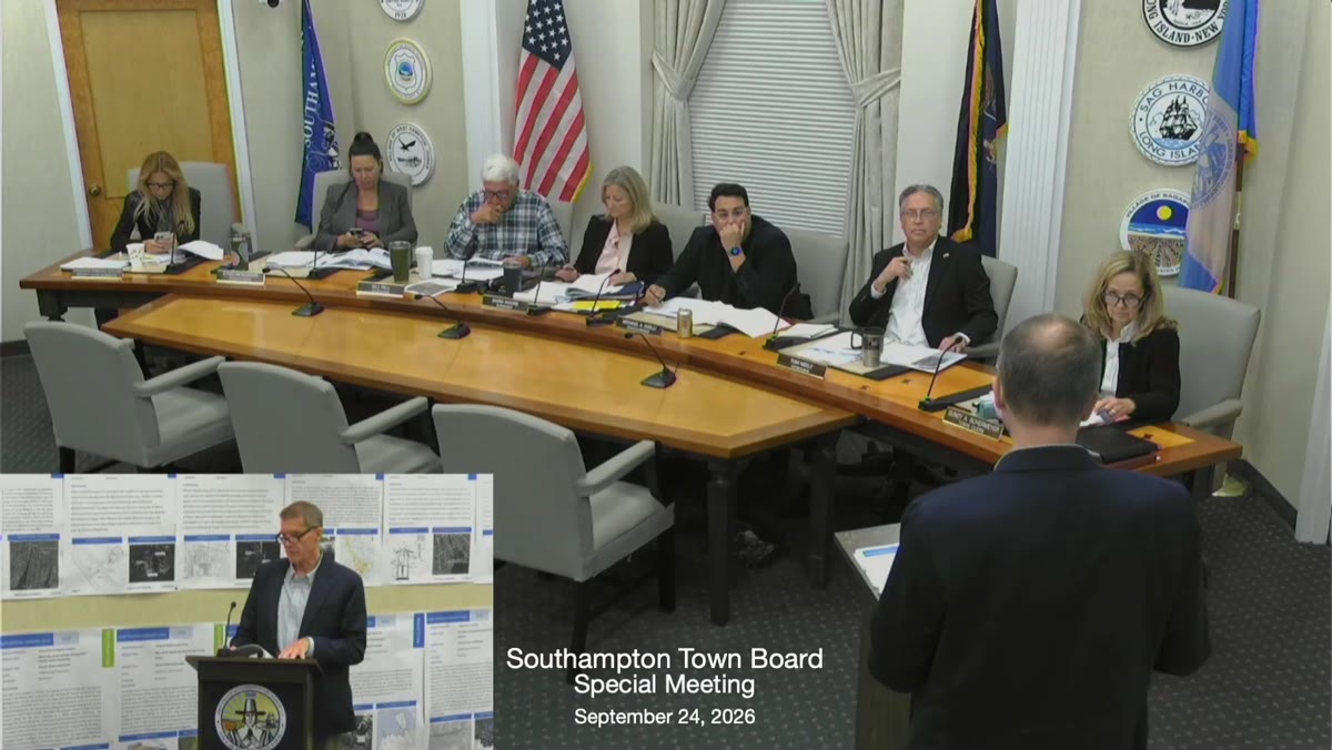A frame from the Town of Southampton Town Board meeting recording