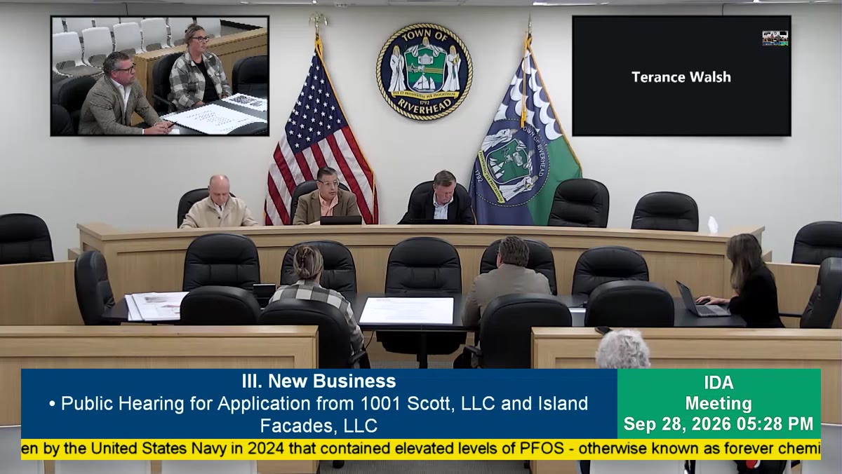 A frame from the Town of Riverhead Town Board meeting recording