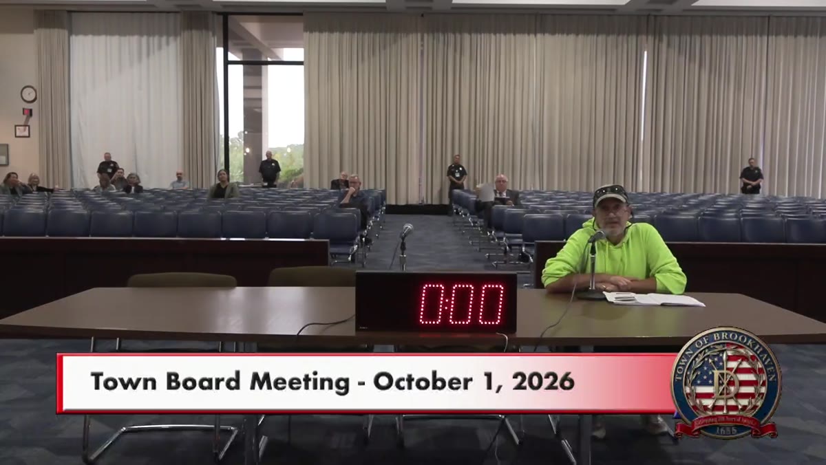 A frame from the Town of Brookhaven Town Board meeting recording