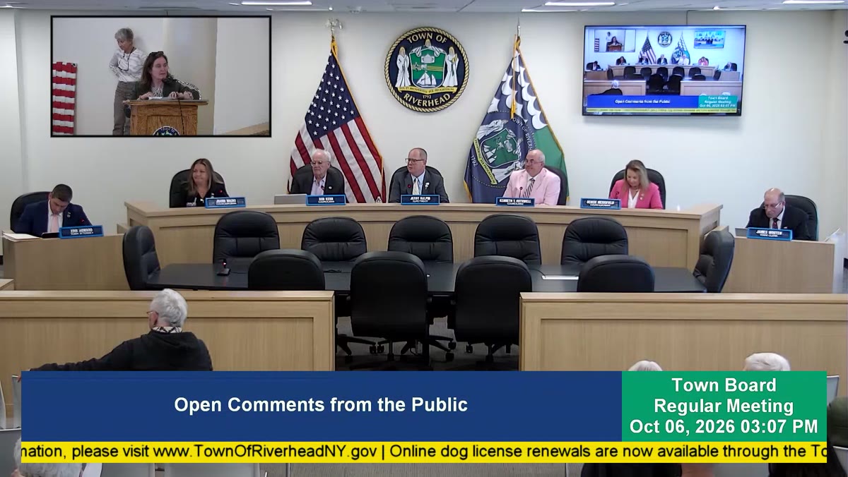 A frame from the Town of Riverhead Town Board meeting recording
