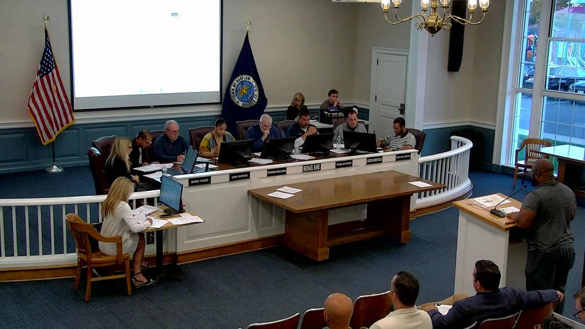 A frame from the Town of Babylon Town Board meeting recording