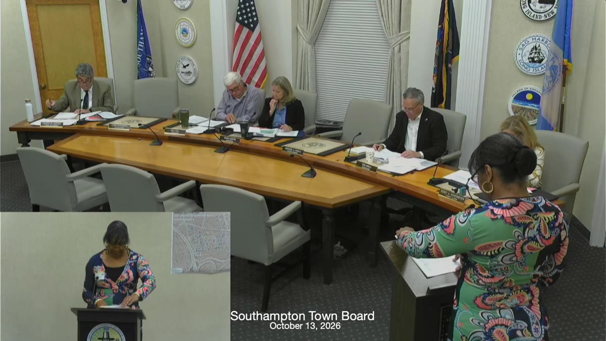 A frame from the Town of Southampton Town Board meeting recording