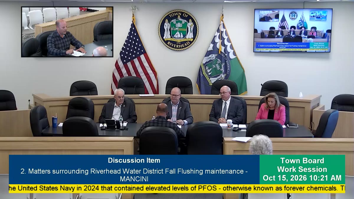 A frame from the Town of Riverhead Town Board meeting recording