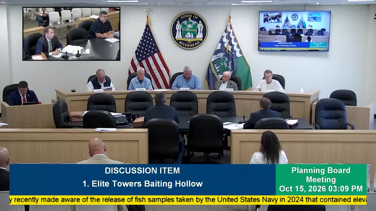 A frame from the Town of Riverhead Town Board meeting recording