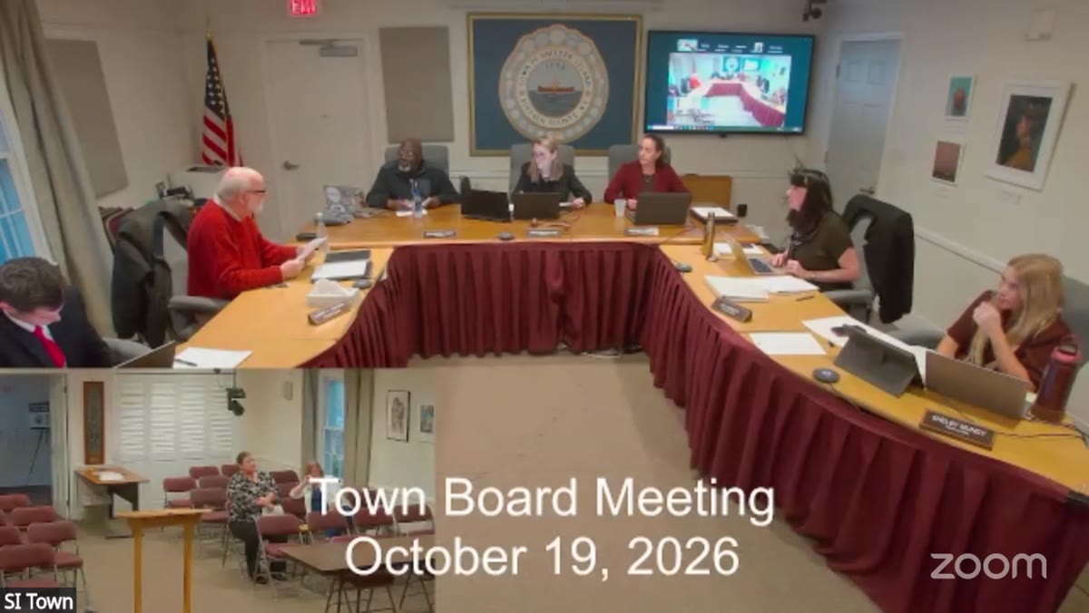 A frame from the Town of Shelter Island Town Board meeting recording