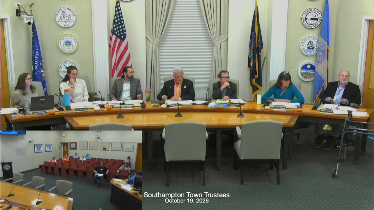 A frame from the Town of Southampton Town Board meeting recording